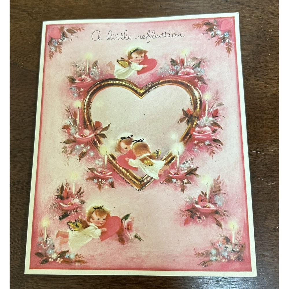 Vintage Norcross Valentines Day Card Cute Angels Mica Glitter Unused